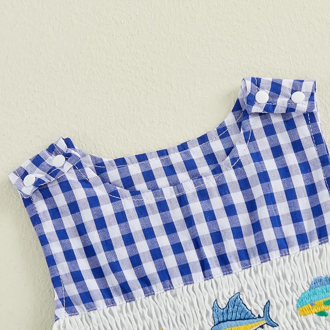 Newborn Baby Boys Sleeveless Seersucker Romper One Piece Straps Overalls - Image 4