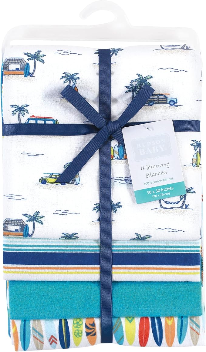 Hudson Baby Unisex Baby Cotton Flannel Receiving Blankets, Surfer Dude - Image 2