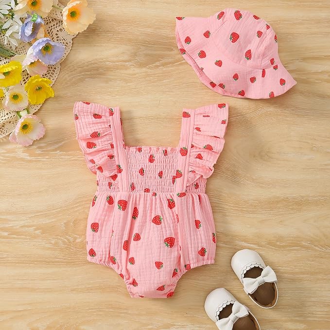 Baby Girl Floral Smocked Romper Outfit - Image 3