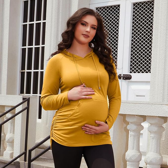 GINKANA Maternity Hoodie Long Sleeves Shirts Casual Maternity Top Pregnancy Sweatshirt Casual Clothes
