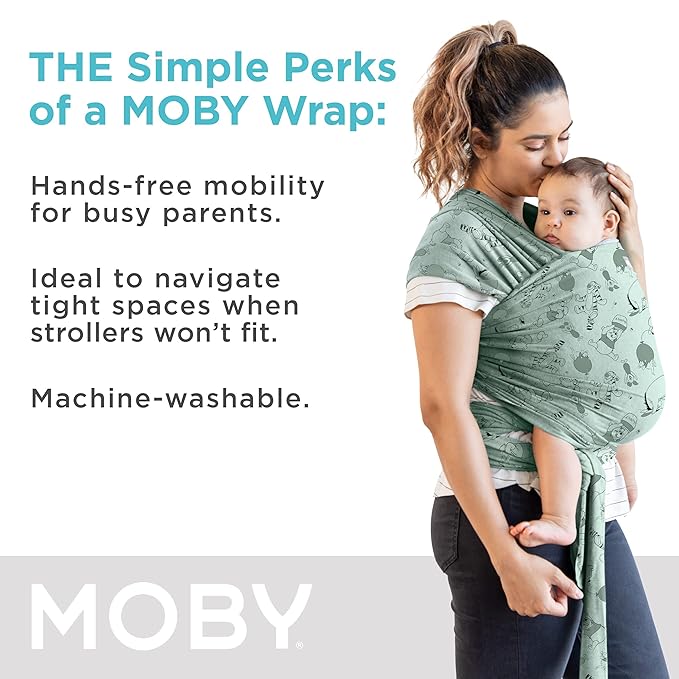 Moby Baby Wrap Carrier Featherknit for Newborns to Toddlers (8-33lbs), Infant Sling Carrier, Lightweight & Hands Free Design, Adjustable for All Body Types (Disney's Hundred Acre Woods Adventures)