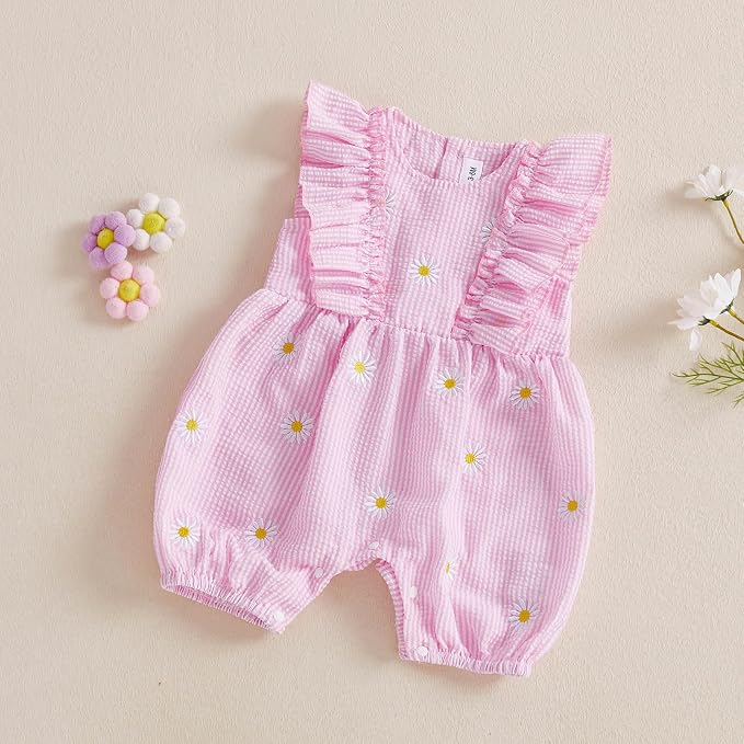 FOCUSNORM Newborn Baby Girl Summer Clothes Daisy Flying Sleeve Jumpsuit Romper - Image 6