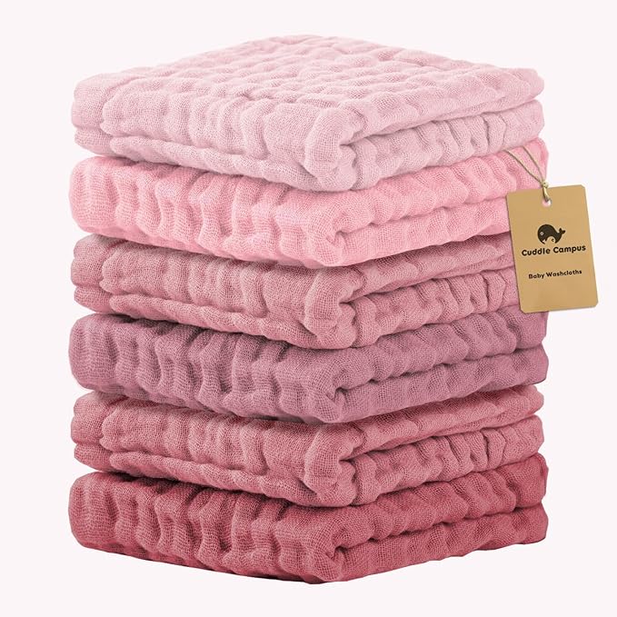 Cuddle Campus Baby Washcloths 6 Packs, Muslin Washcloths Baby, Cotton Burp by CuddleCampus