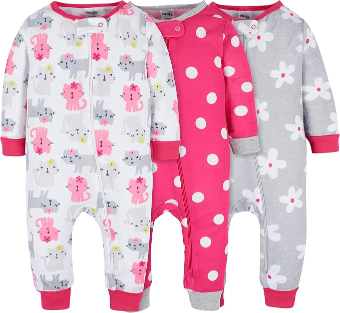Onesies Brand Baby Girls 3-Pack Snug Fit One Piece Cotton Pajamas by OnesiesBrand