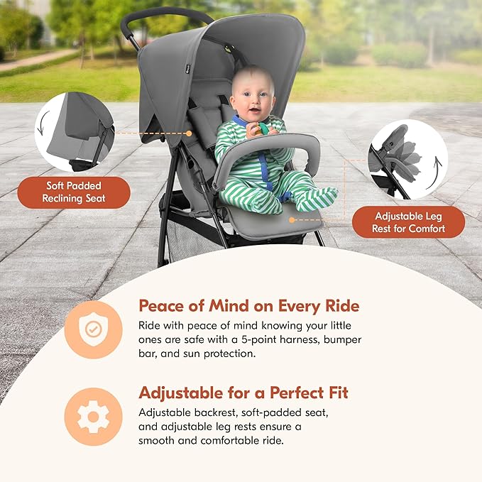 hauck Lightweight and Compact Travel Baby/Toddler Foldable Stroller, Sport, Grey
