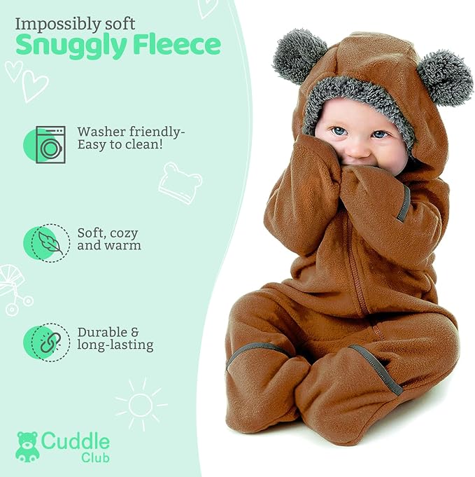 Cuddle Club Fleece Baby Bunting Bodysuit Hoodie, Newborn - Image 2
