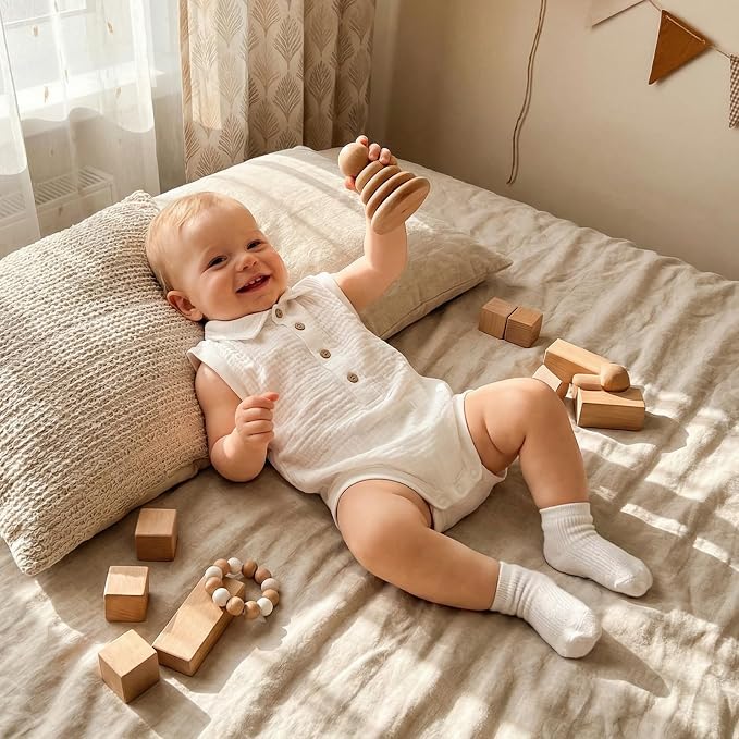 Honganda Newborn Baby Boy Cotton Linen Romper Short Sleeve Lapel Collar Button - Image 3
