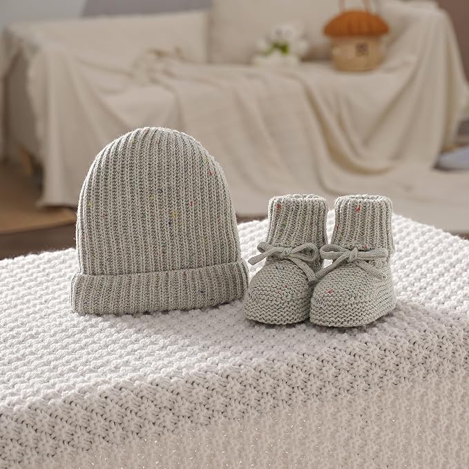 LAWKUL Baby Beanie and Booties 2-Piece Set | Newborn, Knit Hat, Cotton Sock - Image 6