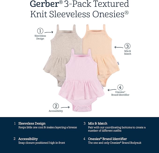 Gerber Baby Girls Multi-Pack Sleeveless Onesies Bodysuit - Image 5