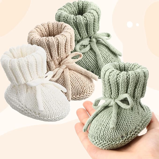 Evervibe 3 Pair Knitted Baby Booties | 100% Cotton, 0-6 Months Newborn - Image 2