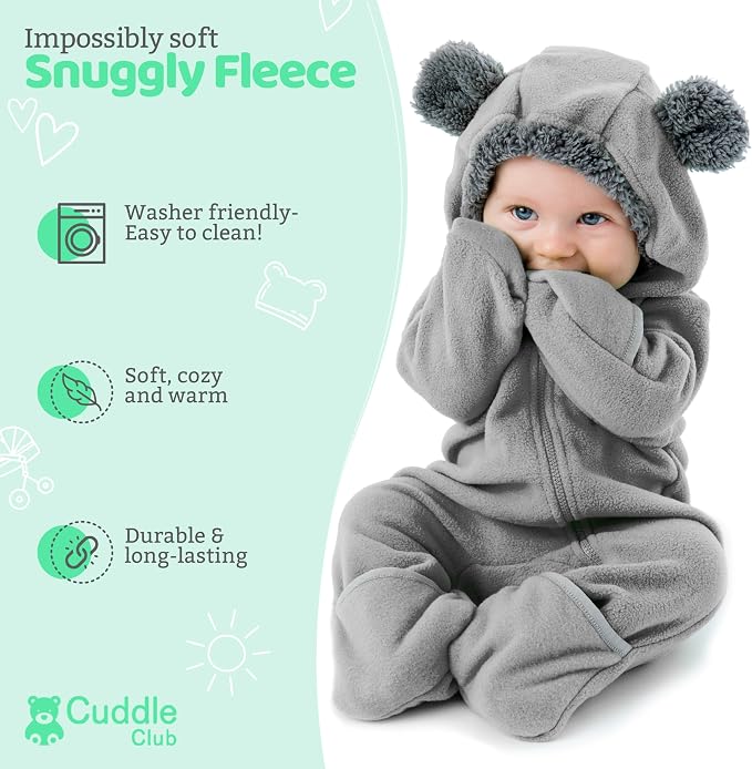 Cuddle Club Fleece Baby Bunting Bodysuit Hoodie, Newborn - Image 2