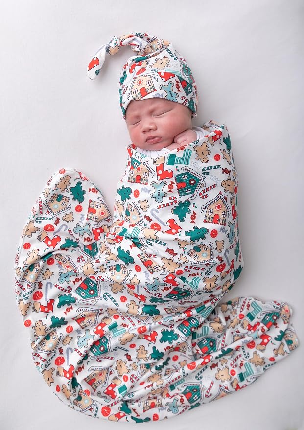 Newborn Swaddle Blanket Set, Matching Beanie by Vollmic