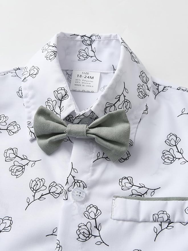 Boarnseorl Baby Boys Pants Sets,Toddler Gentleman Outfits, Infant Long Sleeve Shirt + Pants + Bow Tie + Suspenders