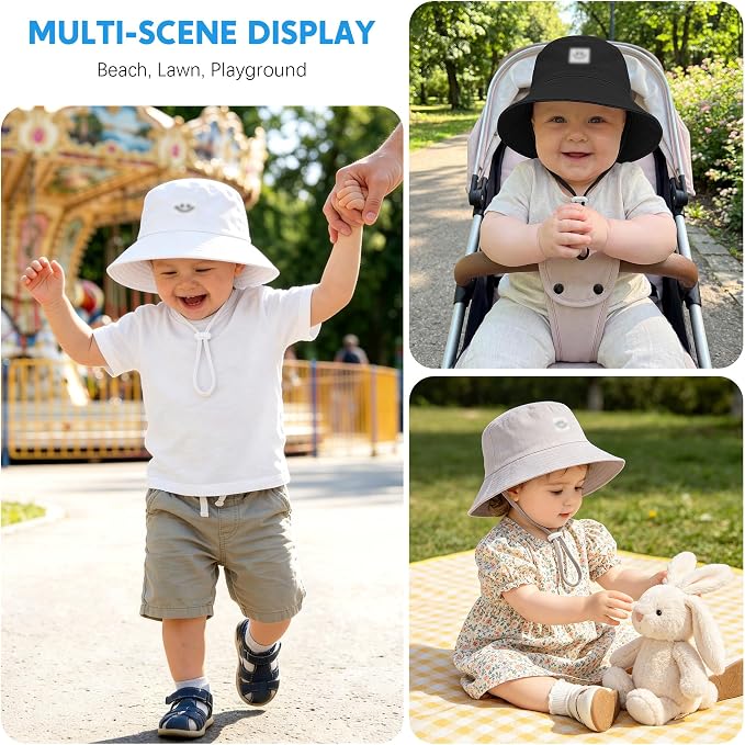 Cooraby 5 Pack Baby Sun Hat Adjustable Smile Bucket Hat Sun Protective Cap - Image 6