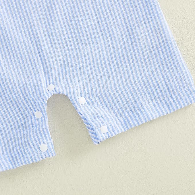 Newborn Baby Boys Sleeveless Seersucker Romper One Piece Straps Overalls - Image 6