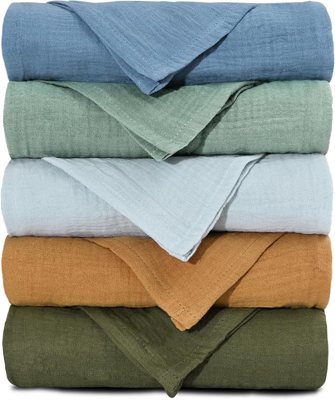 Muslin Receiving Blankets 5 Pack, Soft Swaddle Wraps by LYRICHOMBABY