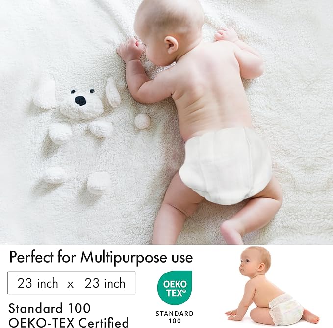 RUVANTI Unisex Birdseye Flat-Fold Cloth Diapers for Babies 24 Pack, 100% Cotton Reusable Diaper Inserts 23x23 Inches, White
