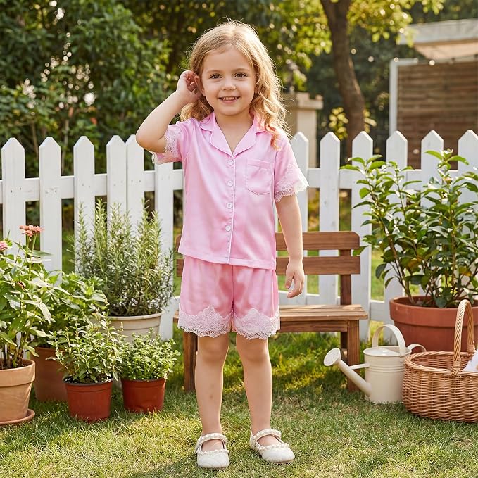Kuriozud Toddler Baby Girl Pajamas Set Summer Floral Short Sleeve Button Down - Image 5