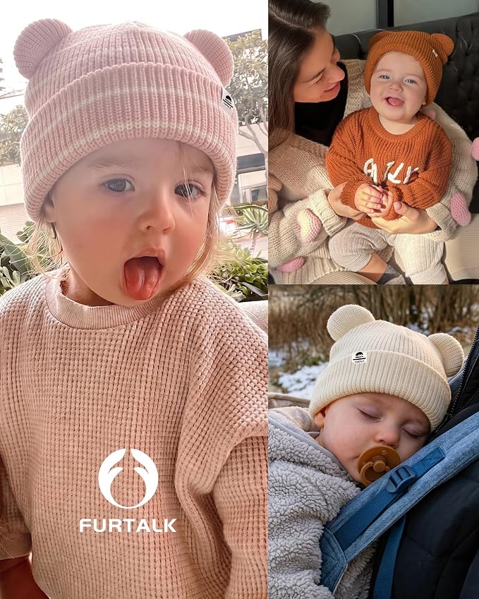FURTALK Baby Beanie with Bear Ear Warm Knit Winter Hat - Image 5