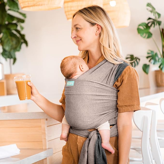 Moby Baby Wrap Carrier Reversible for Newborns to Toddlers (8-33lbs), Infant Sling Carrier, Ultra Lightweight & Hands Free Design, Adjustable for All Body Types (Taupe/Charcoal)