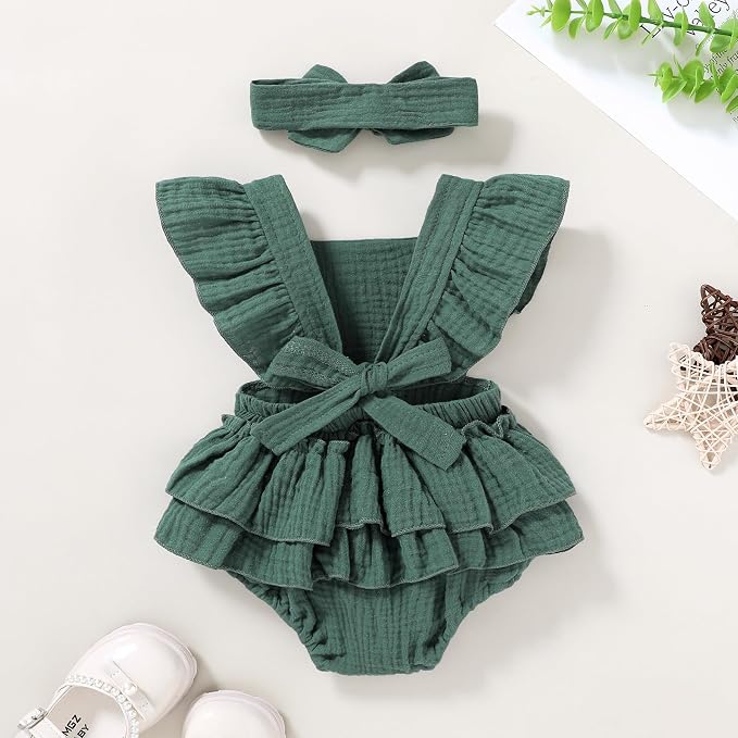 YOUNGER TREE Toddler Baby Girl Ruffled Sleeveless Romper Casual Summer Jumpsuit - Image 3