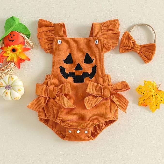 YINGISFITM My First Halloween Baby Girl Outfit Newborn Pumpkin Bubble Romper - Image 5