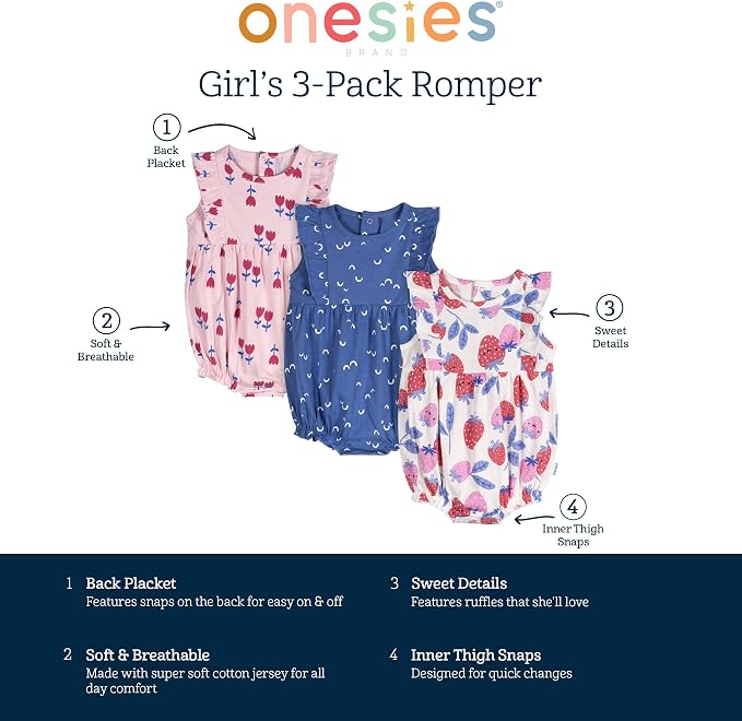 Onesies Brand Baby Girls' 3-pack Romper - Image 5