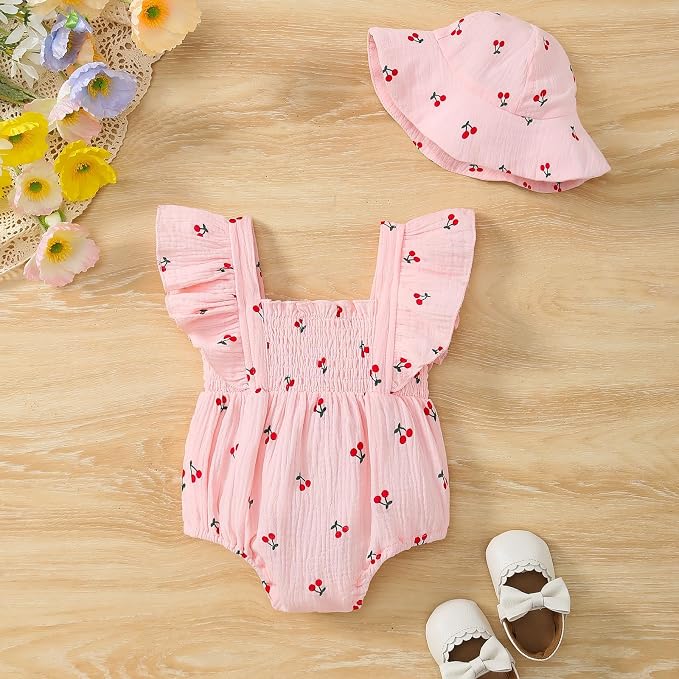 Baby Girl Floral Smocked Romper Outfit - Image 3