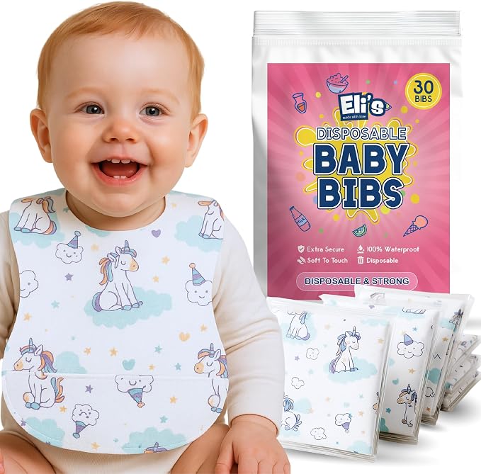 Eli with Love Disposable Bibs Individually Wrapped Bib with Crumb Catcher by EliwithLove