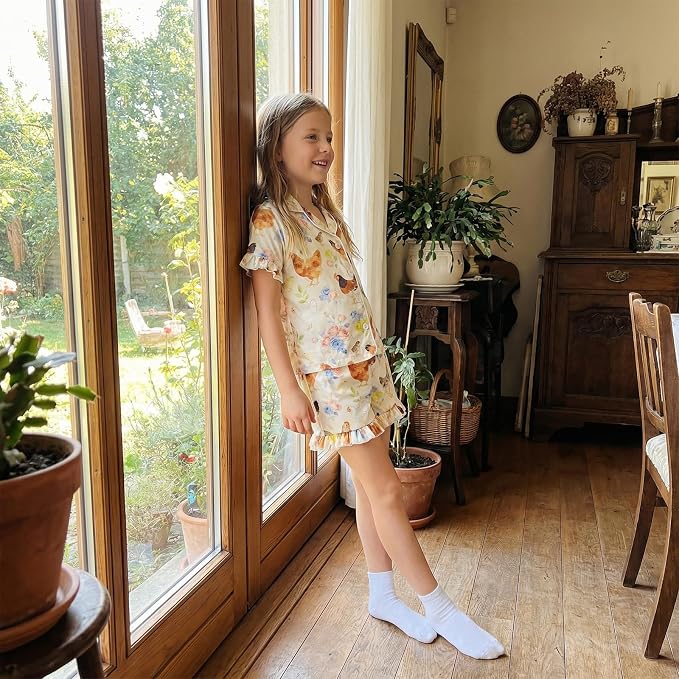 Kuriozud Toddler Baby Girl Pajamas Set Summer Floral Short Sleeve Button Down - Image 3