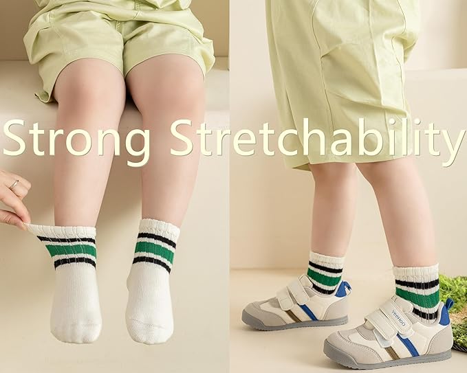 Toddler Grip Socks with Non-Slip Unisex Baby Stripe Crew Cotton Socks | Retro - Image 2