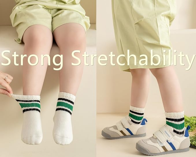 Toddler Grip Socks with Non-Slip Unisex Baby Stripe Crew Cotton Socks | Retro - Image 2