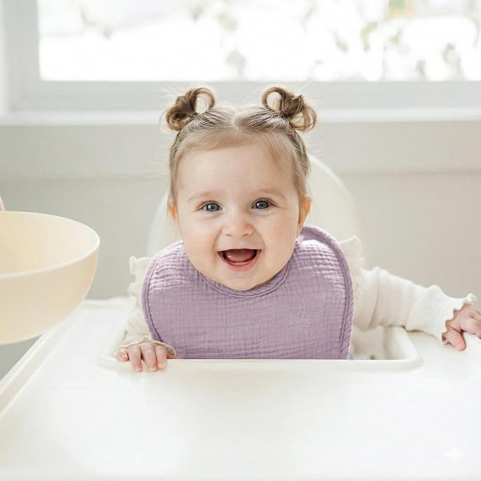 Konssy 8-Pack Muslin Baby Bibs, Adjustable Fit - Image 3