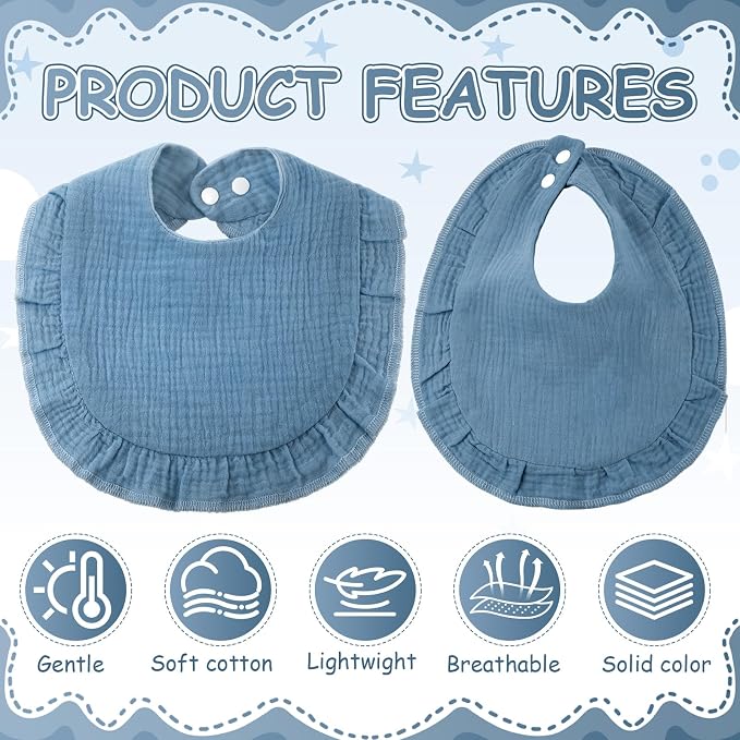 Kenning 18 Pcs Baby Muslin Drool Bibs Ruffle Snap Button - Image 3