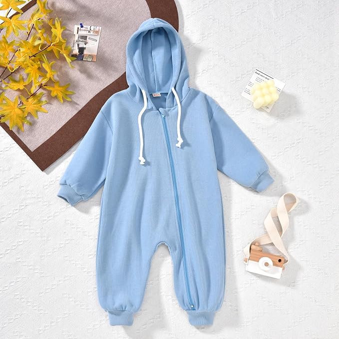 Unutiylo Unisex Baby Boys Girls Long Sleeve Infant Baby Zipper Hooded Jumpsuits - Image 3