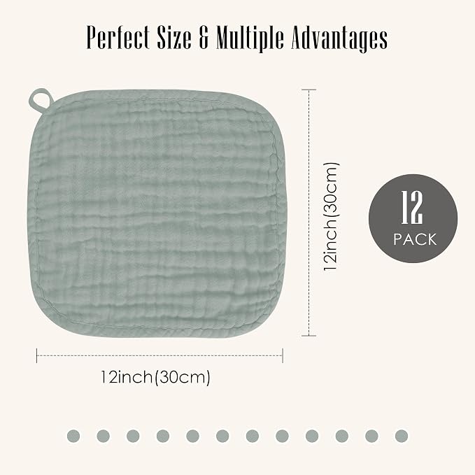 Baby Washcloths -100% Cotton Muslin Soft Baby Bath Wash Cloths and Absorbent - Image 3