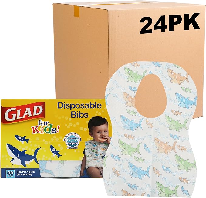 Glad for Kids Disposable Paper Bibs & Crumb Catcher, 30 Ct, 24-Pk | Absorbent by GladTrashFoodStorage
