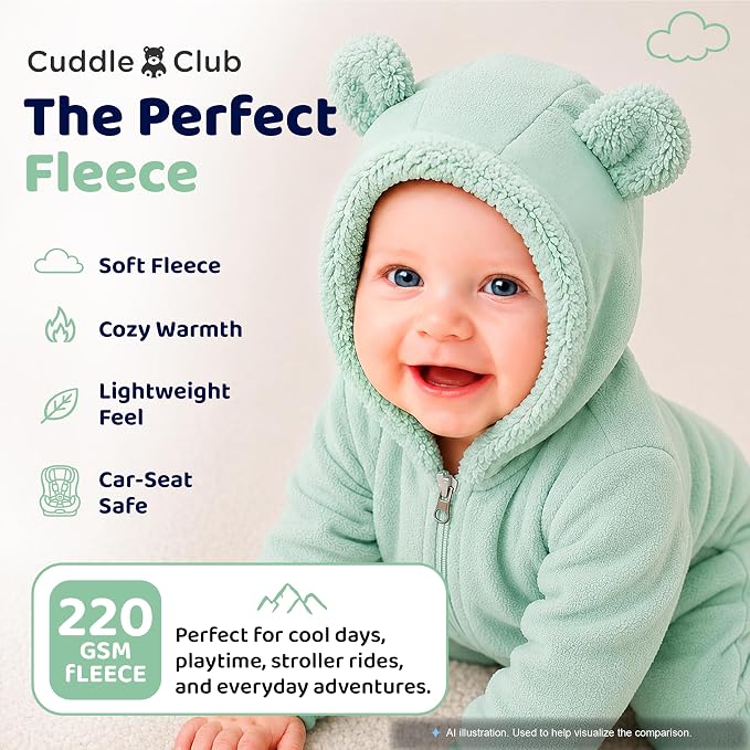 Cuddle Club Fleece Baby Bunting Bodysuit Hoodie, Newborn - Image 4