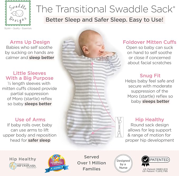SwaddleDesigns Transitional Swaddle Sack, Arms Up Half-Length Sleeve & Mitten - Image 2