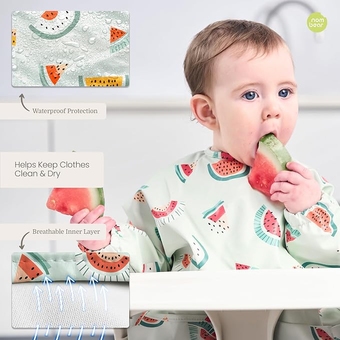 Waterproof Smock Baby Bibs for Eating | Long Sleeve Bib for Baby Led Weaning - Image 4