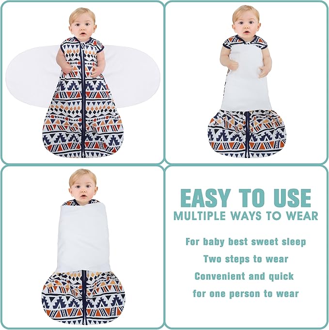 Newborn Sleep Sack Baby Swaddle,3-Way Adjustable Wearable Blanket,100% Rayon Cotton Swaddling Sleeping Bag，TOG 0.5 (Soccer & Triangles, 3-6 Months)