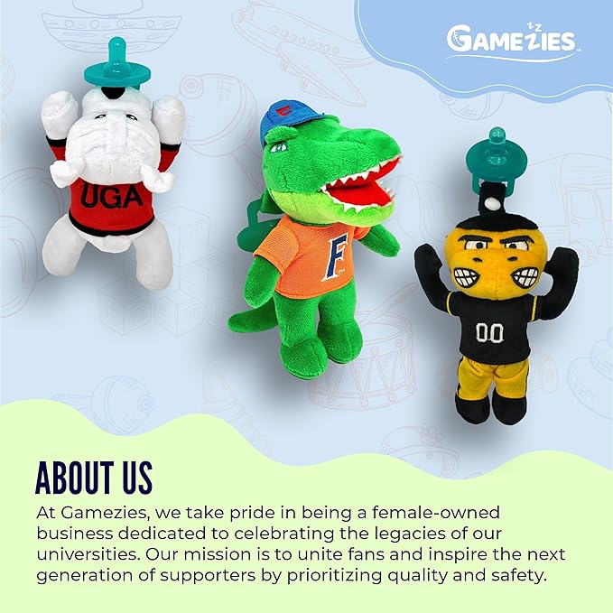 Gamezies Baby Boy and Girl Silicone Pacifier with Detachable Outdoor Plush Toy Holder, White Tail CPSIA Tested, BPA-Free 0-6 Months