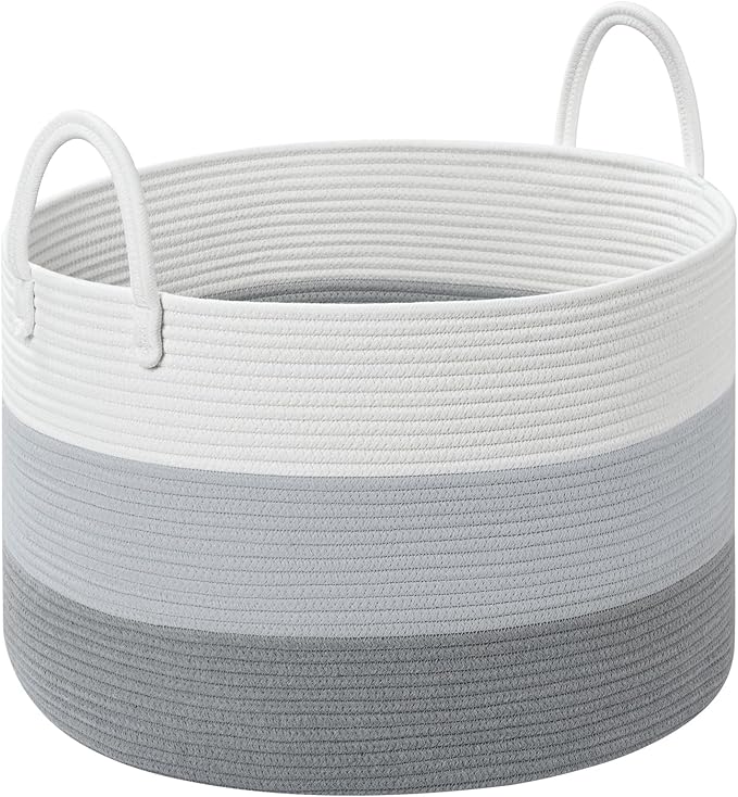 67L Storage Basket for Organizing, 20"×13" Large Laundry Baskets, Cotton Rope Woven Blanket Basket, Toy Storage for Kids, Collapsible Blankets Storage for Living Room, Nursery Room