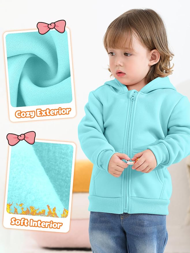 Cooraby 3 Pieces Baby and Toddler Girls Fleece Full-Zip Hoodies Lightweight - Image 2