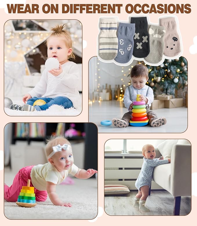 LANLEO Baby Toddler Socks with Grips Baby Toddlers Girls Boys Non Slip Grip - Image 5