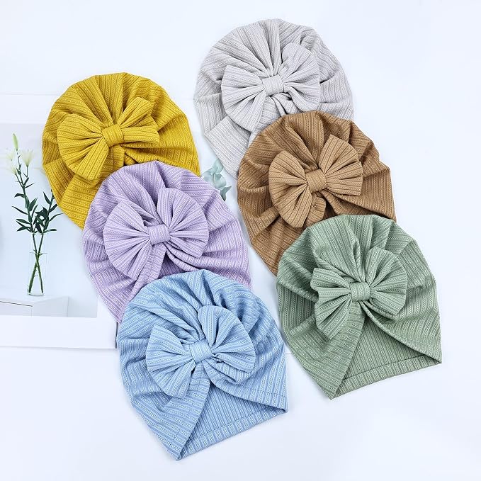 Cinaci 6 Pack Nursery Hospital Caps Bonnets Beanies Headwraps Turban Hats - Image 8