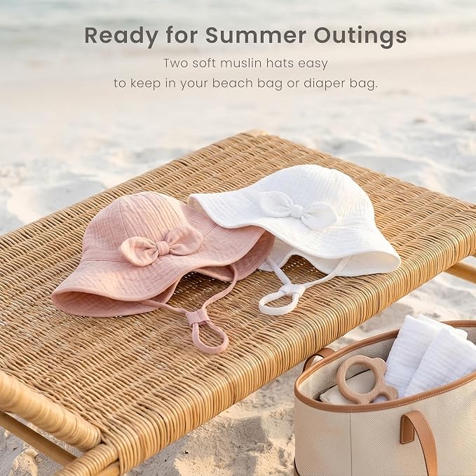 Konssy 2-Pack Muslin Baby Sun Hats - Image 6