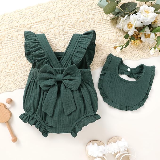 YOUNGER TREE Baby Girl Romper 100% Cotton Ruffle Sleeveless Summer Outfit - Image 3