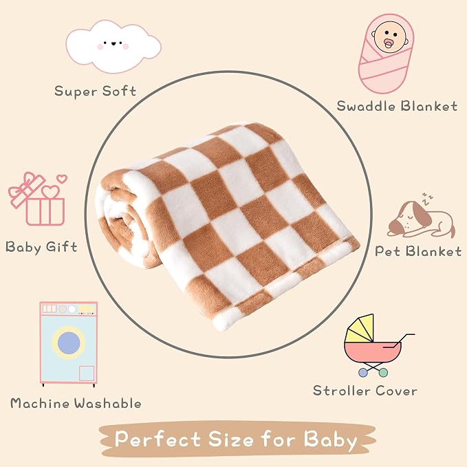 Yurhap Checkered Baby Blanket Fleece Baby Blankets Neutral - Image 7