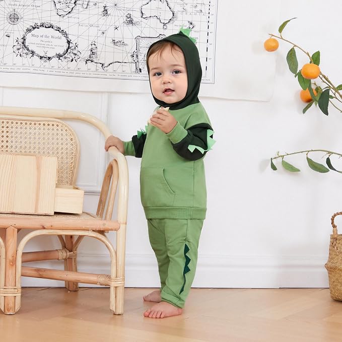 Infant Baby Boy Fall Winter Clothes Outfit Hooded Long Sweatshirt Pant Set - Image 3